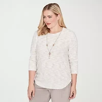 Alfred Dunner Calm Luxe Womens Crew Neck 3/4 Sleeve T-Shirt