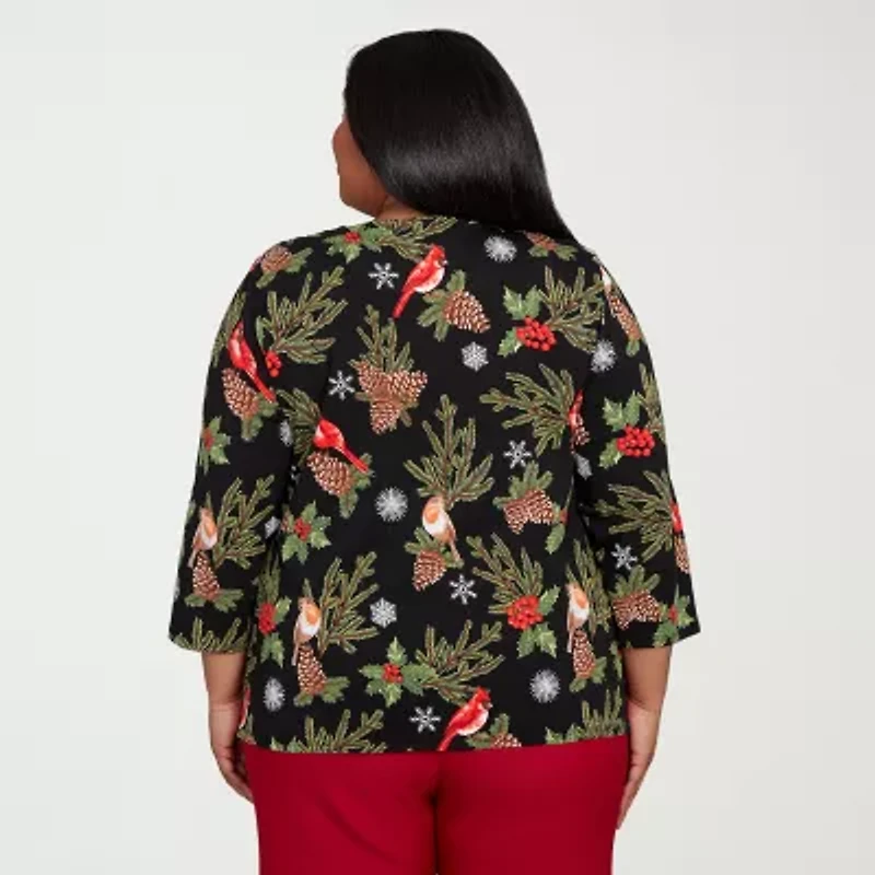 Alfred Dunner Classics Womens Plus Crew Neck 3/4 Sleeve T-Shirt