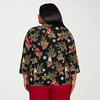 Alfred Dunner Classics Womens Plus Crew Neck 3/4 Sleeve T-Shirt