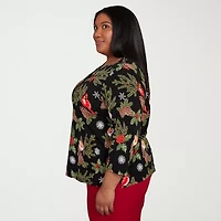 Alfred Dunner Classics Womens Plus Crew Neck 3/4 Sleeve T-Shirt