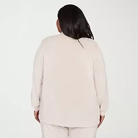 Alfred Dunner Calm Luxe Womens Plus Long Sleeve Open Front Cardigan