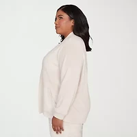 Alfred Dunner Calm Luxe Womens Plus Long Sleeve Open Front Cardigan
