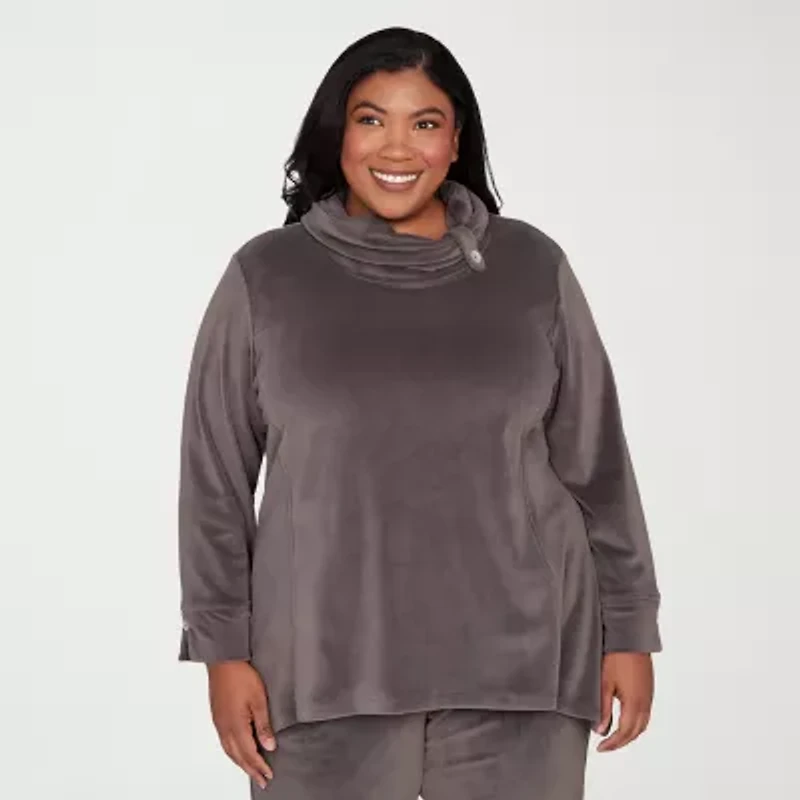 Alfred Dunner Calm Luxe Womens Plus Cowl Neck 3/4 Sleeve T-Shirt