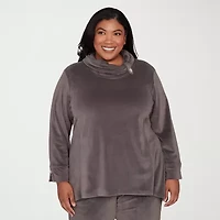 Alfred Dunner Calm Luxe Womens Plus Cowl Neck 3/4 Sleeve T-Shirt
