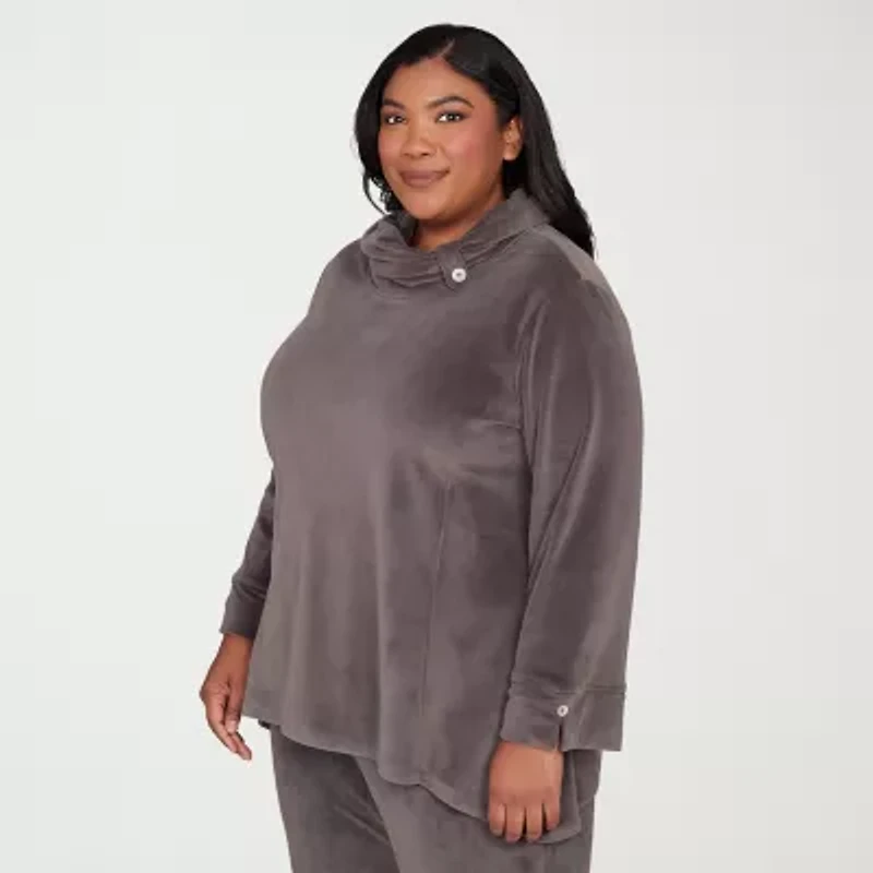 Alfred Dunner Calm Luxe Womens Plus Cowl Neck 3/4 Sleeve T-Shirt