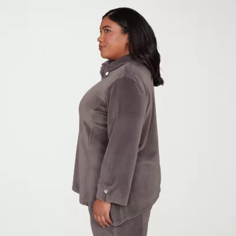 Alfred Dunner Calm Luxe Womens Plus Cowl Neck 3/4 Sleeve T-Shirt