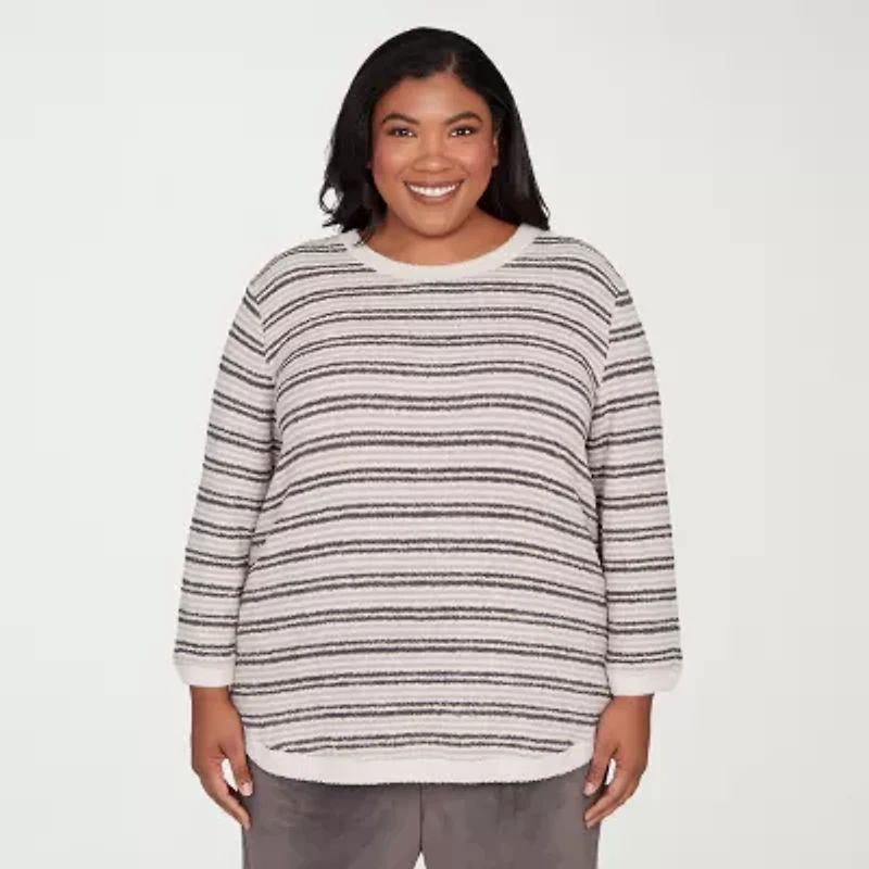 Alfred Dunner Calm Luxe Womens Plus Crew Neck 3/4 Sleeve T-Shirt