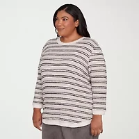 Alfred Dunner Calm Luxe Womens Plus Crew Neck 3/4 Sleeve T-Shirt