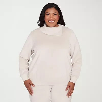 Alfred Dunner Calm Luxe Womens Plus Cowl Neck Long Sleeve Sweatshirt