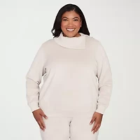 Alfred Dunner Calm Luxe Womens Plus Cowl Neck Long Sleeve Sweatshirt