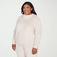 Alfred Dunner Calm Luxe Womens Plus Cowl Neck Long Sleeve Sweatshirt