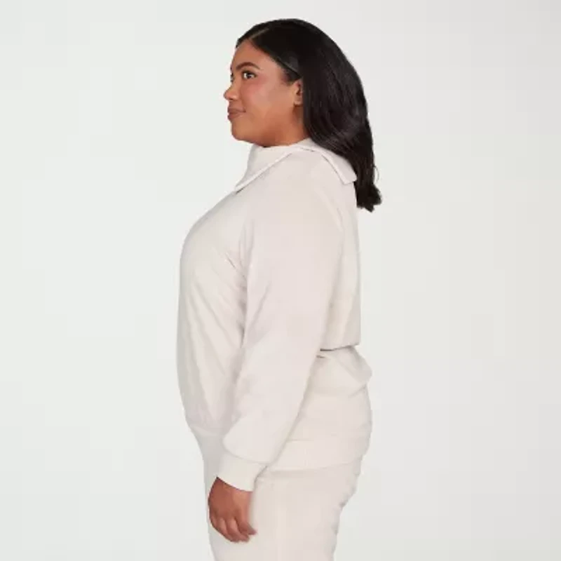 Alfred Dunner Calm Luxe Womens Plus Cowl Neck Long Sleeve Sweatshirt