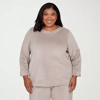 Alfred Dunner Calm Luxe Womens Plus Boat Neck Long Sleeve Sweatshirt