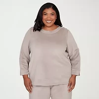 Alfred Dunner Calm Luxe Womens Plus Boat Neck Long Sleeve Sweatshirt