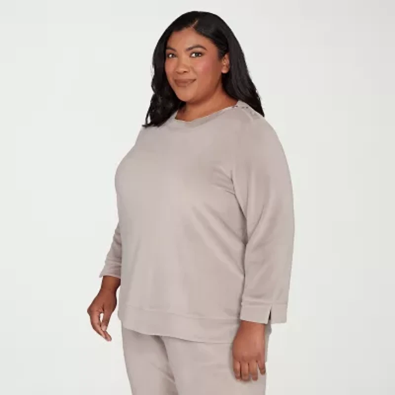 Alfred Dunner Calm Luxe Womens Plus Boat Neck Long Sleeve Sweatshirt