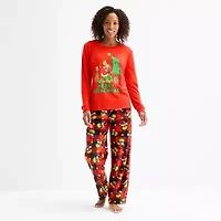 Womens Dr. Seuss Grinch Microfleece Crew Neck Long Sleeve 2-pc. Matching Family Plus Pajama Sets