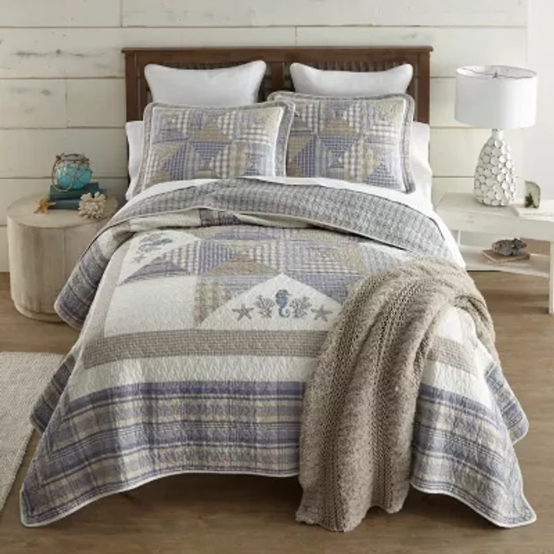 Donna Sharp Coastal Star Queen Embroidered Pieced Cotton 3-pc. Quilt Set