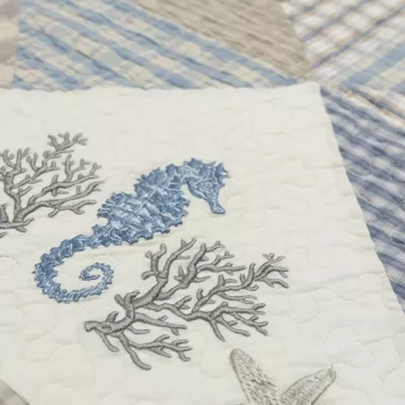 Donna Sharp Coastal Star Queen Embroidered Pieced Cotton 3-pc. Quilt Set
