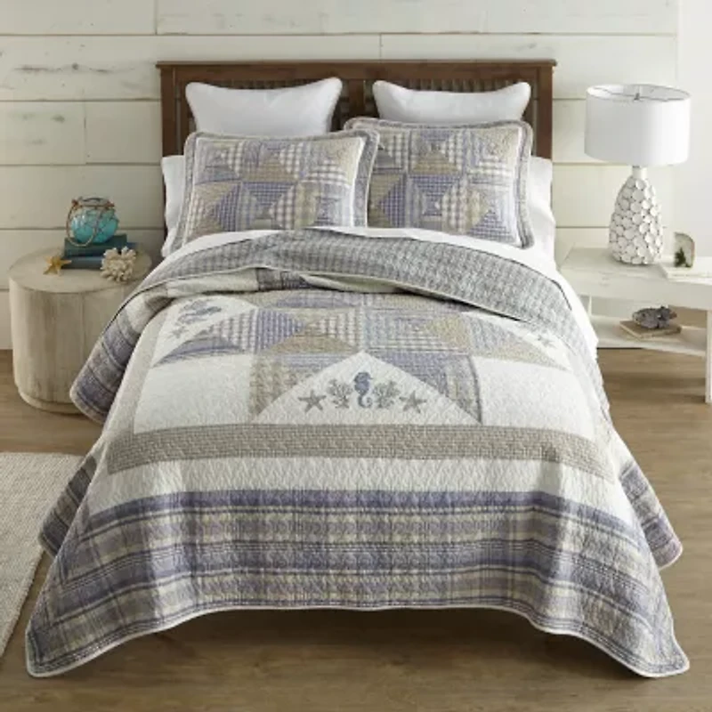 Donna Sharp Coastal Star Queen Embroidered Pieced Cotton 3-pc. Quilt Set