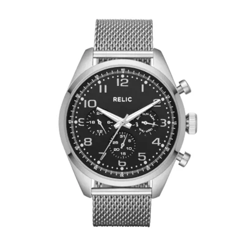 Relic By Fossil Mens Multi-Function Brown Leather Strap Watch Zr15925