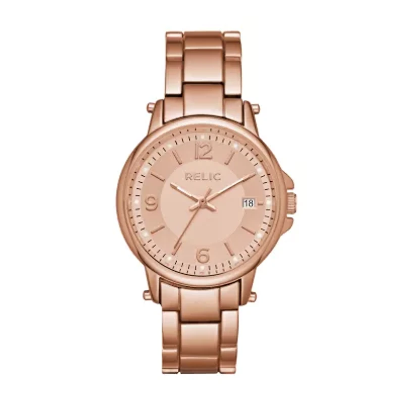 Relic By Fossil Womens Multi-Function Rose Goldtone Leather Bracelet Watch Zr34394