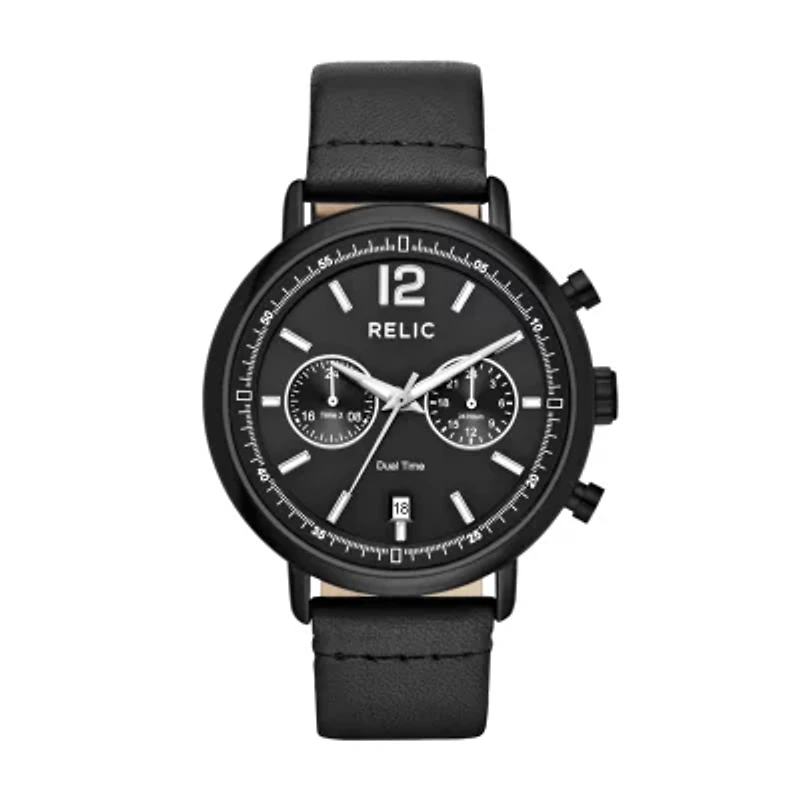 Relic By Fossil Mens Multi-Function Black Leather Strap Watch Zr15933