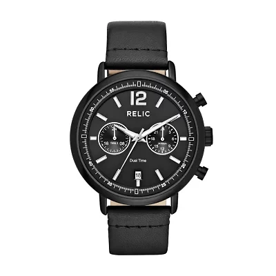 Relic By Fossil Mens Multi-Function Black Leather Strap Watch Zr15933