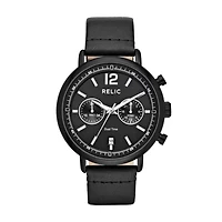 Relic By Fossil Mens Multi-Function Black Leather Strap Watch Zr15933