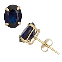 Lab Created Blue Sapphire 10K Gold 8mm Oval Stud Earrings