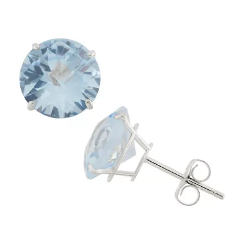 Lab Created Blue Aquamarine 10K Gold 8mm Stud Earrings