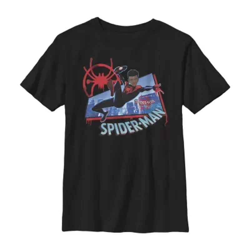 Miles Morales Little & Big Kid Boys Crew Neck Short Sleeve Regular Fit Spiderman Graphic T-Shirt