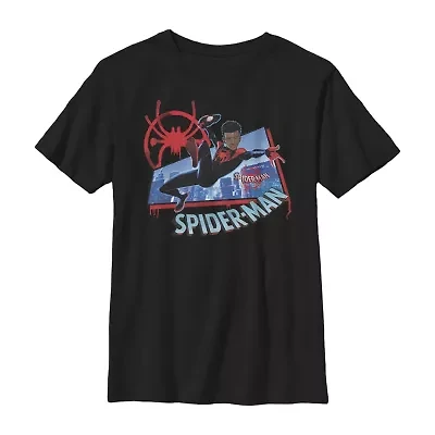 Miles Morales Little & Big Kid Boys Crew Neck Short Sleeve Regular Fit Spiderman Graphic T-Shirt