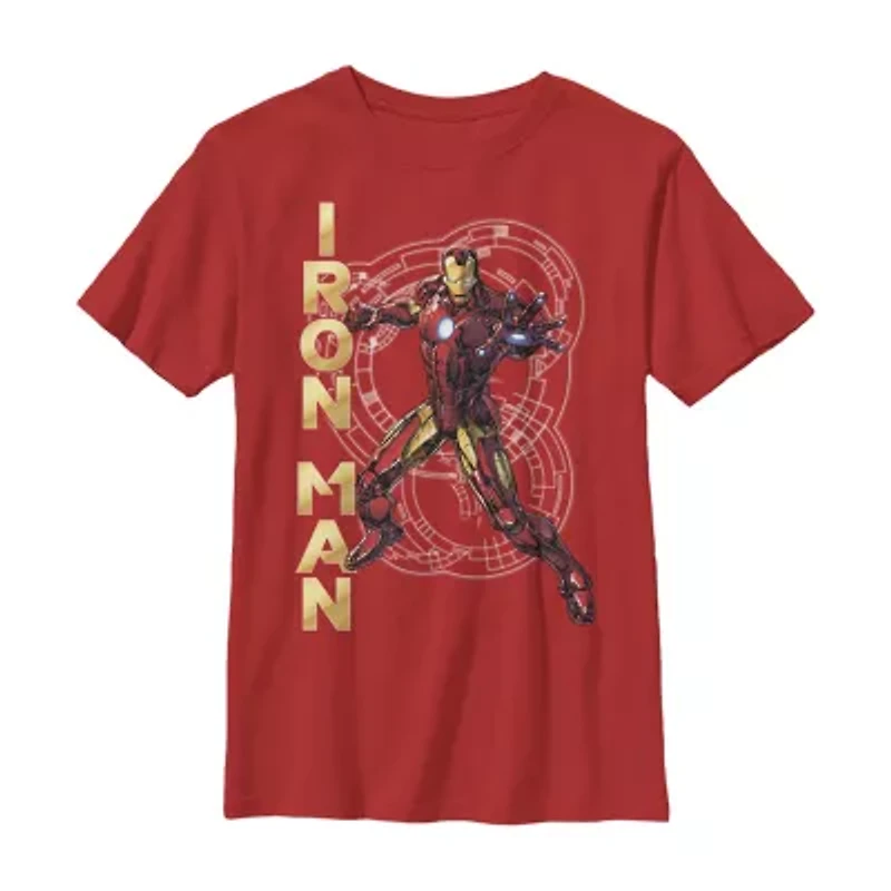 Little & Big Kid Boys Crew Neck Short Sleeve Regular Fit Iron Man Marvel Graphic T-Shirt