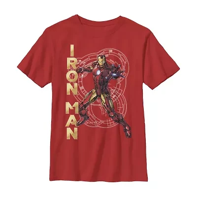 Little & Big Kid Boys Crew Neck Short Sleeve Regular Fit Iron Man Marvel Graphic T-Shirt