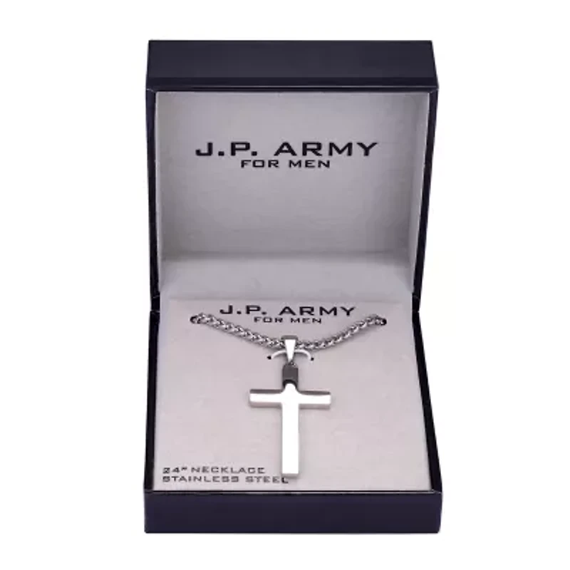 J.P. Army Men's Jewelry Stainless Steel 24 Inch Link Cross Pendant Necklace