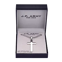 J.P. Army Men's Jewelry Stainless Steel 24 Inch Link Cross Pendant Necklace