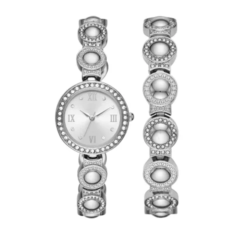 Geneva Womens Crystal Accent Silver Tone 2-pc. Watch Boxed Set Fmdjset038