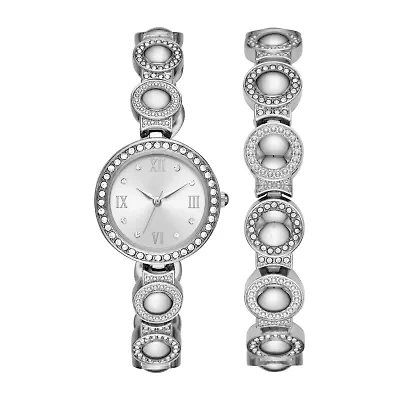Geneva Womens Crystal Accent Silver Tone 2-pc. Watch Boxed Set Fmdjset038