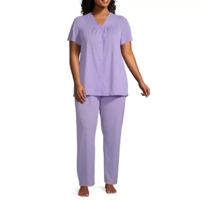 Lissome Womens V-Neck Short Sleeve 2-pc. Plus Pajama Sets