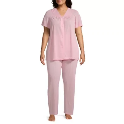 Lissome Womens V-Neck Short Sleeve 2-pc. Plus Pajama Sets