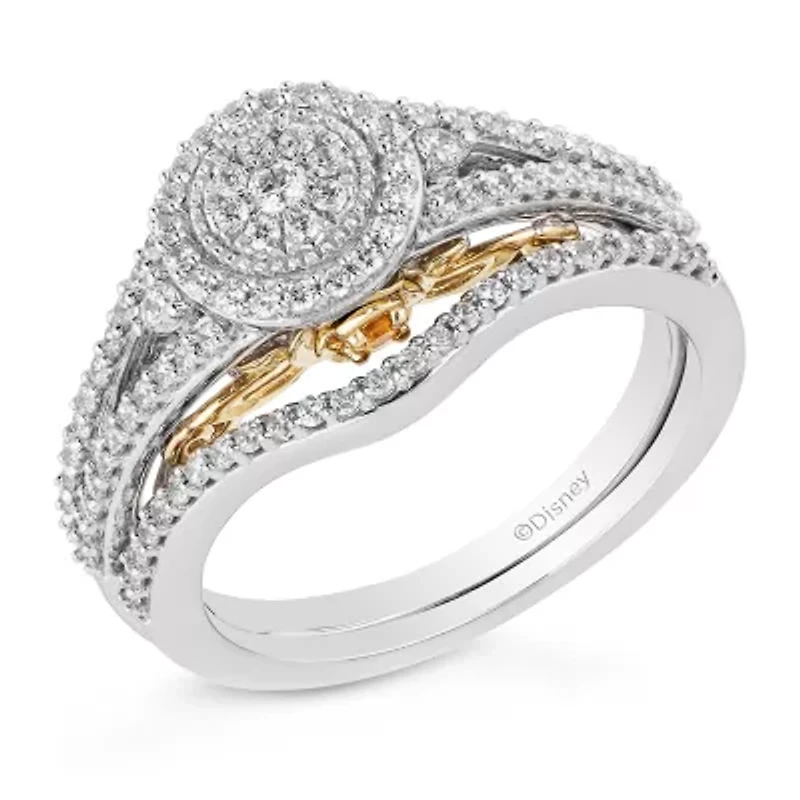 Womens 1/2 CT. T.W. Natural White Diamond 10K Two Tone Gold Round Beauty and the Beast Bridal Set