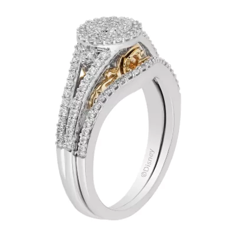 Womens 1/2 CT. T.W. Natural White Diamond 10K Two Tone Gold Round Beauty and the Beast Bridal Set