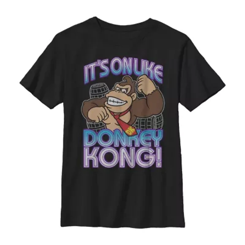 Little & Big Kid Boys Crew Neck Short Sleeve Regular Fit Donkey Kong Super Mario Graphic T-Shirt