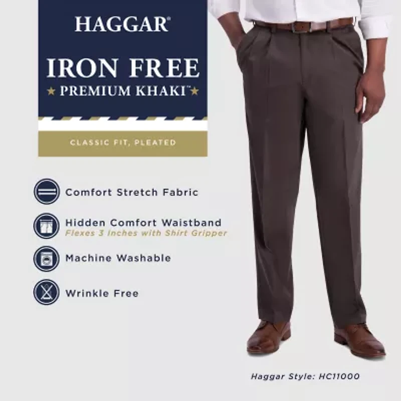 Haggar Iron Free Premium Khaki Mens Classic Fit Pleated Pant