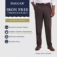 Haggar Iron Free Premium Khaki Mens Classic Fit Pleated Pant