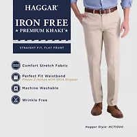 Haggar Iron Free Premium Khaki Mens Comfort Waistband Straight Fit Flat Front Pant