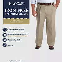 Haggar Iron Free Premium Khaki Mens Classic Fit Big and Tall Pleated Pant