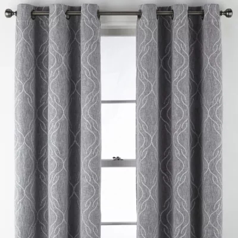 Regal Home Sterling Grommet Top Energy Saving Embroidered Blackout Curtain Panel