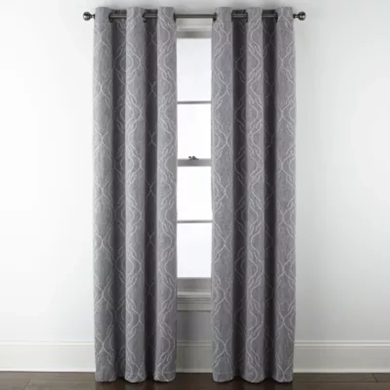 Regal Home Sterling Grommet Top Energy Saving Embroidered Blackout Curtain Panel