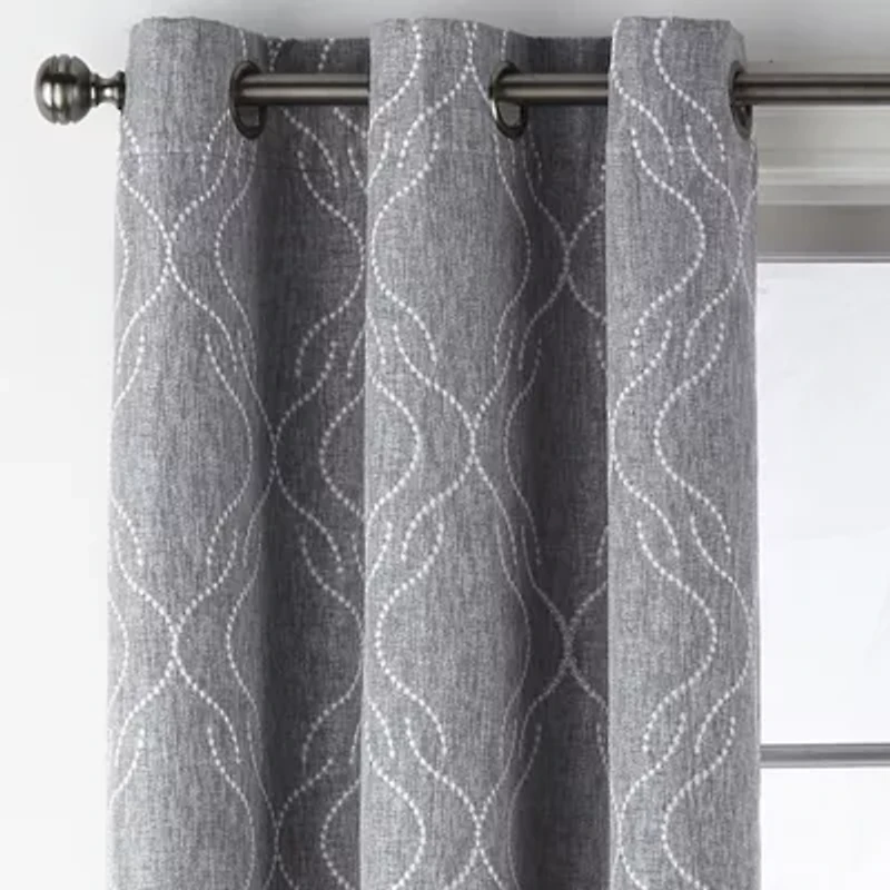 Regal Home Sterling Grommet Top Energy Saving Embroidered Blackout Curtain Panel